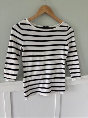 Express Black and White Striped Boatneck Long Sleeve Top